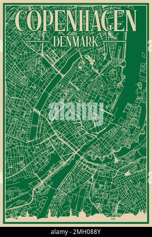 Road network poster of the downtown COPENHAGEN, DENMARK Stock Vector