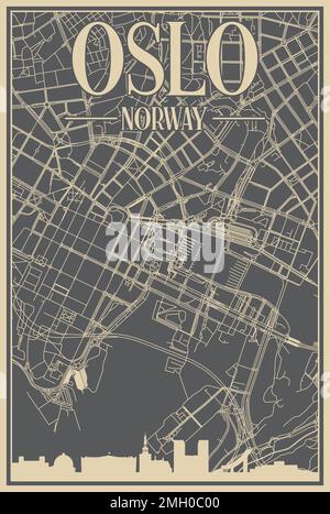 Road network poster of the downtown OSLO, NORWAY Stock Vector