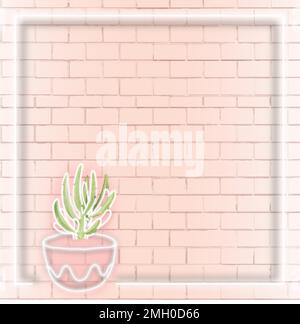 Neon square cactus frame social ads template vector Stock Vector