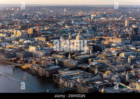 A View Of The River Thames and St Paul's Cathedral at Sunset, London, UK. Stock Photo