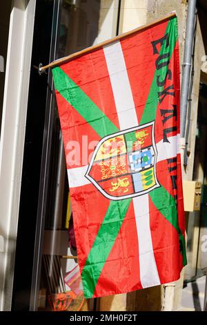 Basque country flag traditional bask street in france Stock Photo