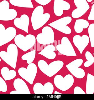Silhouette of hearts seamless pattern. Background white hearts on pink substrate. Romantic print for textile, paper, packaging, fabric and design Stock Vector