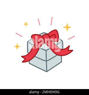 Hand drawn doodle gift box illustration. Symbol for Gift card, loyalty program, earn points, more discount, perks concept. Present on holiday concept. Stock Vector
