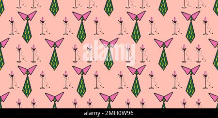 Seamless pattern in pop art style. ties ornament on a pink background. Party concept Stock Vector