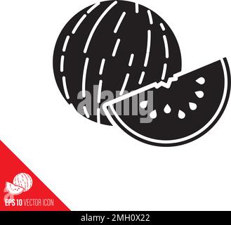 Whole watermelon and piece vector icon . Fresh fruit in summer symbol. Stock Vector