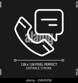 Cell phone with speech bubble pixel perfect white linear icon for dark theme Stock Vector