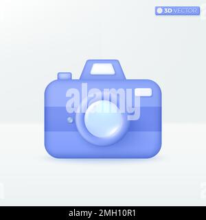 3D camera with with lens and button icon symbols. Device for capturing events and travel locations, photography concept. 3D vector isolated illustrati Stock Vector