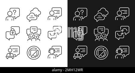 Speech balloons pixel perfect linear icons set for dark, light mode Stock Vector