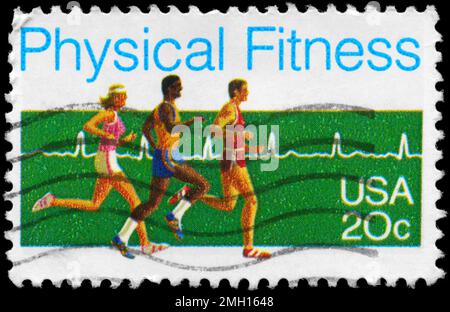 USA - CIRCA 1983: A Stamp printed in USA shows a Runners and cardiogram, Physical Fitness issue, circa 1983 Stock Photo