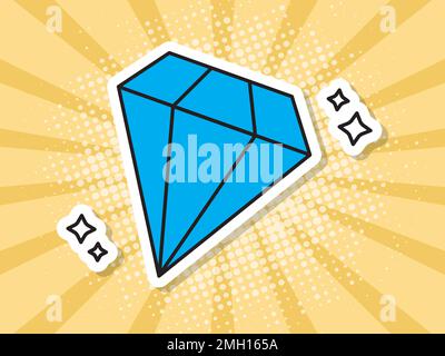 Pop art poster. Blue diamond on a yellow background. Vector illustration. Stock Vector