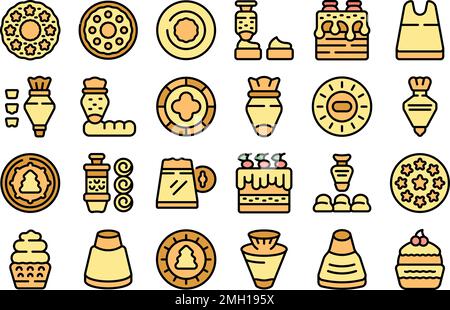 Icing nozzles icons set outline vector. Cake decoration. Icing bakery color line flat isolated on white Stock Vector