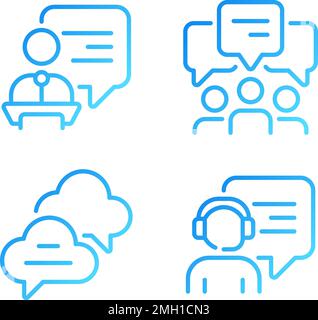 Speech bubbles in spheres pixel perfect gradient linear vector icons set Stock Vector