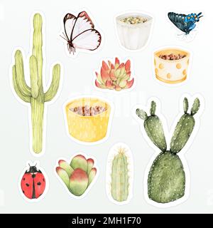 Set of botanical watercolor sticker doodle vector Stock Vector