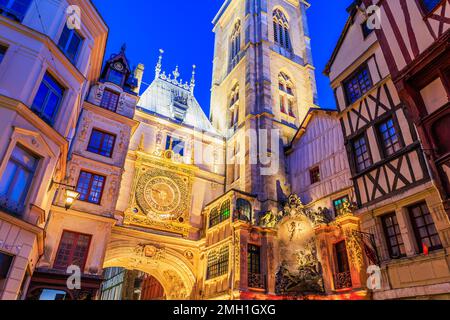 The Gros-Horloge (Great-Clock) a 14th century astronomical clock in Rouen, Normandy, France. Stock Photo