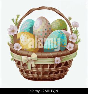 Festive basket of Easter Orthodox eggs on a white background - Vector illustration Stock Vector
