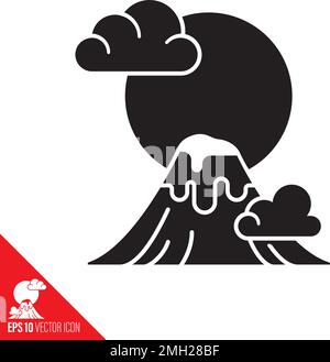 Mount Fuji at Japan vector icon with clouds and sun. Nature appreciation symbol. Stock Vector