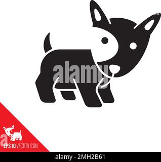 Baby Bull Terrier vector glyph icon. Cute puppy dog symbol. Stock Vector