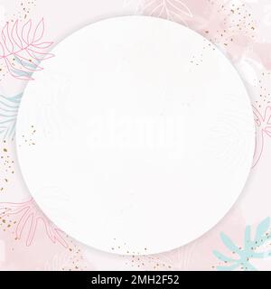 Pink leafy round watercolor frame vector Stock Vector