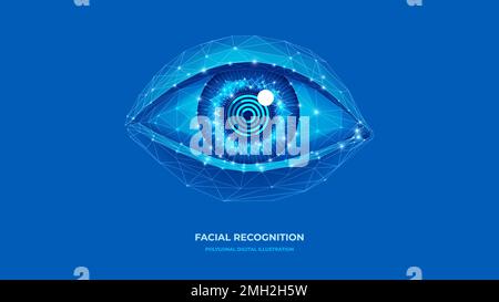 Identification technology concept. Polygonal eye on blue background. Stock Vector
