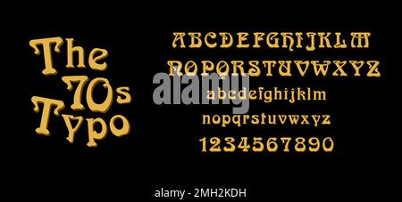 Alphabet and numbers inspired by 70's. Typography influenced by woodstock. Letters in hippie, groovy and retro style. Nostalgic, floral, vintage types Stock Vector