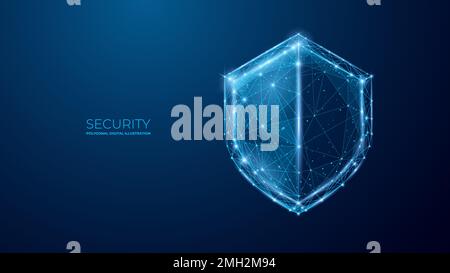 Security shield. Digital technology protect sign. Low poly wireframe. Stock Vector