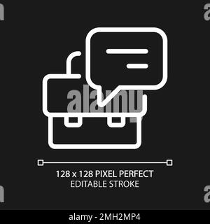 Briefcase with speech bubble pixel perfect white linear icon for dark theme Stock Vector