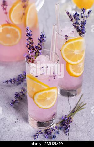 Lemonade with soft gentle notes of lavender, very light, incredibly refreshing summer cocktail. Stock Photo