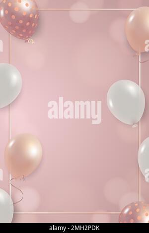 White and pink balloons frame design vector Stock Vector
