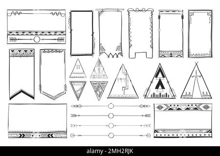 Doodle hand drawn vector ornamental bohemian style set Stock Vector