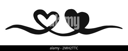 Two intertwined Hearts for Valentine's Day, hand painted with brush and ink, isolated on white background. Vector illustration. Stock Vector