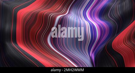 Multi-colored curved structured wavy shape in blue and red tones. Stock Photo