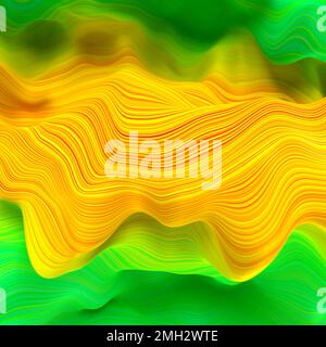 Multi-colored curved structured wavy shape in orange and green tones. Selective Focus Stock Photo