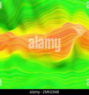 Multi-colored curved structured wavy shape in orange and green tones. Stock Photo
