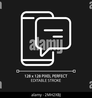 Smartphone with speech bubble pixel perfect white linear icon for dark theme Stock Vector