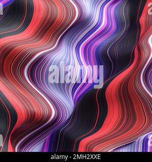 Multi-colored curved structured wavy shape in blue and red tones. Stock Photo