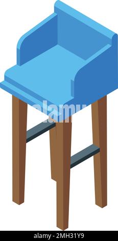 Blue bar stool icon isometric vector. Retro interior. Wooden furniture Stock Vector