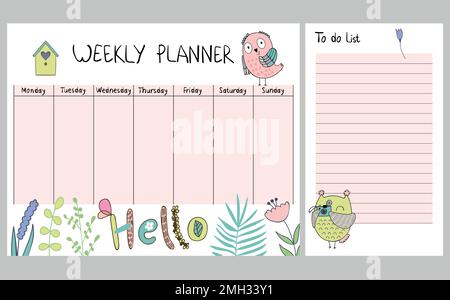 Floral weekly planner Stock Vector