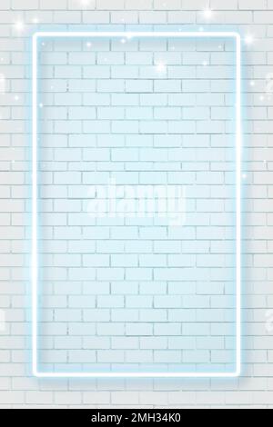 Blue neon frame on brick wall background vector Stock Vector