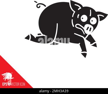 Pig on the run cartoon character vector icon. Fugitive farm animal symbol. Stock Vector