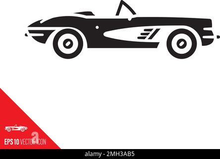 Vintage american convertible car vector glyph icon. Classic motor vehicle symbol. Stock Vector