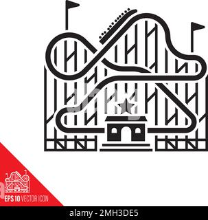 Roller coaster vector glyph icon,. Amusement park ride symbol. Stock Vector