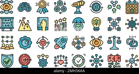 Integrity icons set outline vector. Passion honesty. Business trust color line flat isolated on white Stock Vector