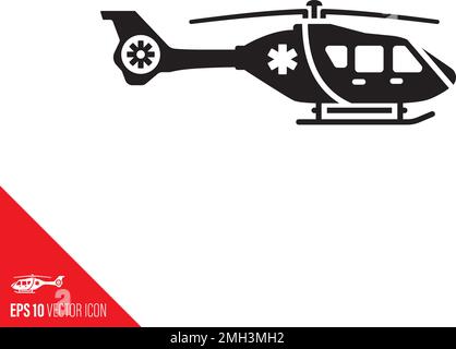 Medevac helicopter vector glyph icon-Ambulance airrcraft symbol. Stock Vector