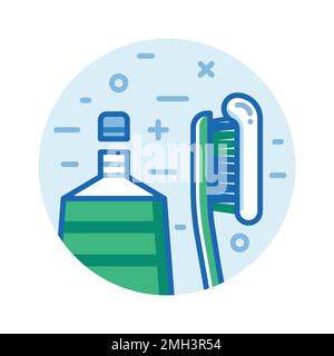 Tooth Brush and Paste Line Art Icon Stock Vector