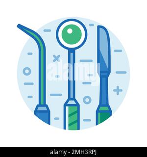 Dentist Instruments Circle Icon in Line Art Stock Vector