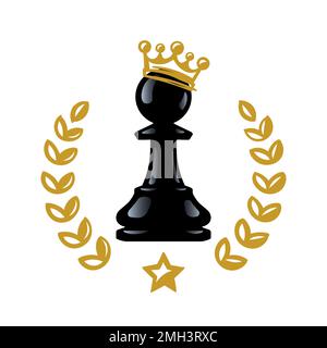 Chess pawn became king. Chess pawn is crowned with a crown. Vector illustration isolated on a white background. EPS 10 Stock Vector