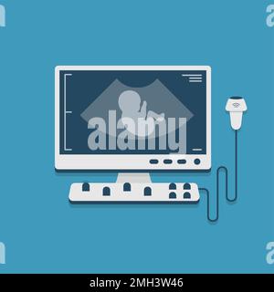 Ultrasound scan machine. Hospital examination room equipment isolated on white background ps 10 Stock Vector