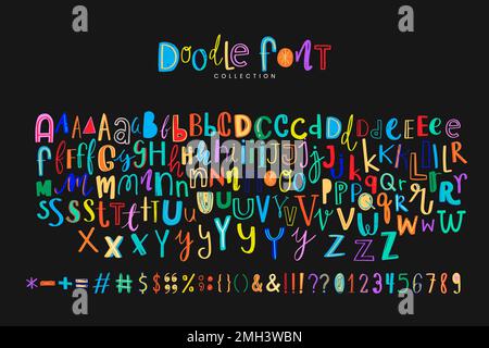 Alphabet symbol doodle vector font style colorful set Stock Vector