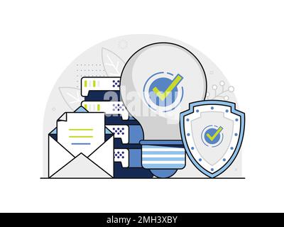 File Security and Firewall Protection Line Scene Stock Vector