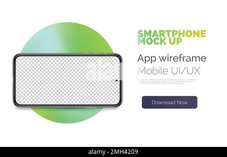Vector smart phone concept on green circle background. Realistic smartphone template for UI presentation. Cell phone horizontal frame mockup with blank display on abstract background Stock Vector